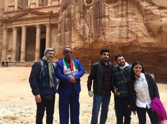 Partners from Lebanon, Somaliland, Jordan, Macedonia and Colombia in a site visit to Petra, demonstrating the breadth of Peace in Our Cities and the power of cooperation across borders.