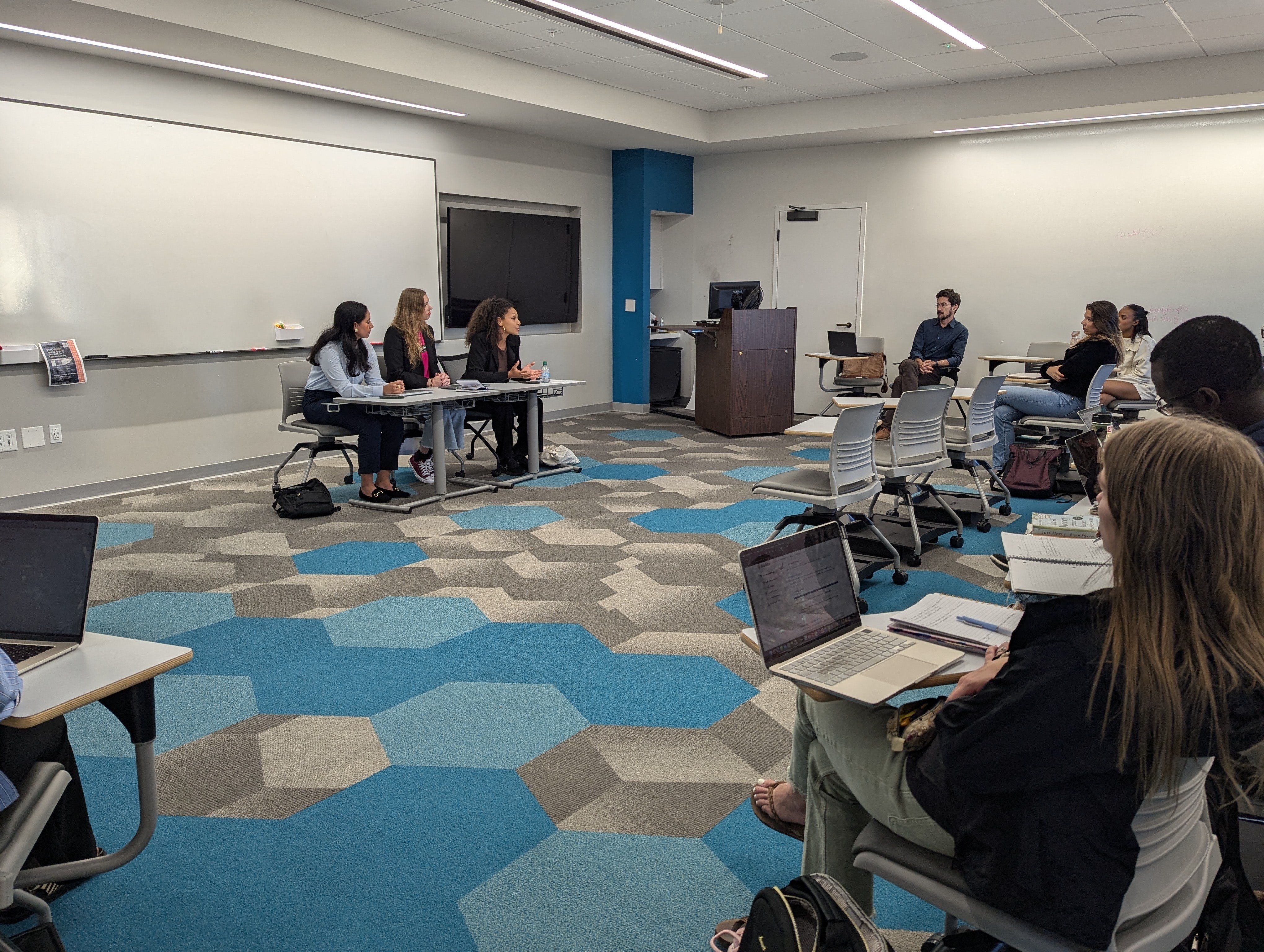 Women PeaceMakers speaking in Kroc School Foundations class, taught by Professor Topher McDougal