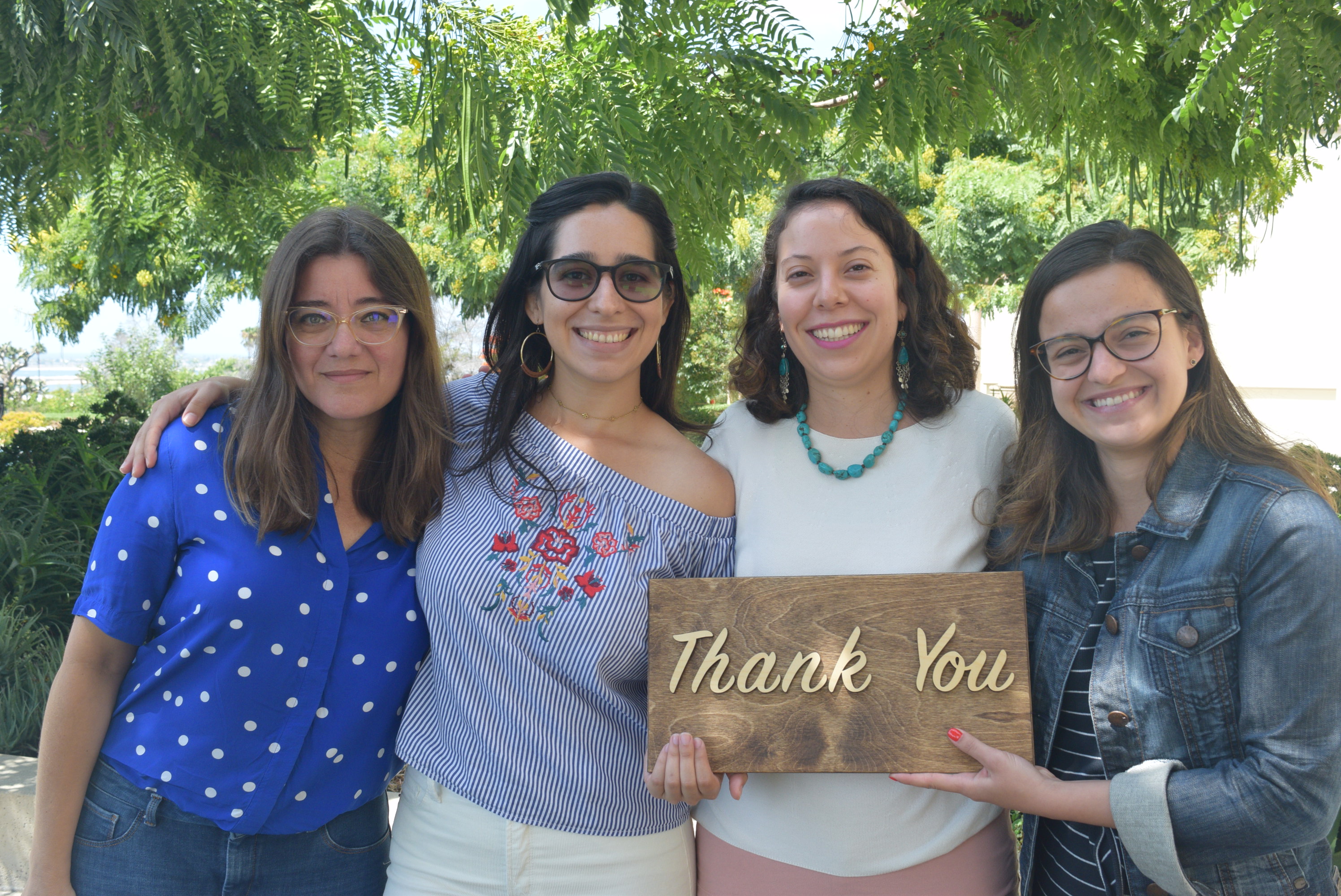 Alumnae and students expressing gratitude to Kroc School donors: Veronica Musa (MAPJ ‘20), Jeniffer Rivera Rodriguez (MAPJ ‘20), Ana Laura Lopez Gonzalez (MAPJ ‘21), Ana Carolina Macedo Abreu (MAPJ )